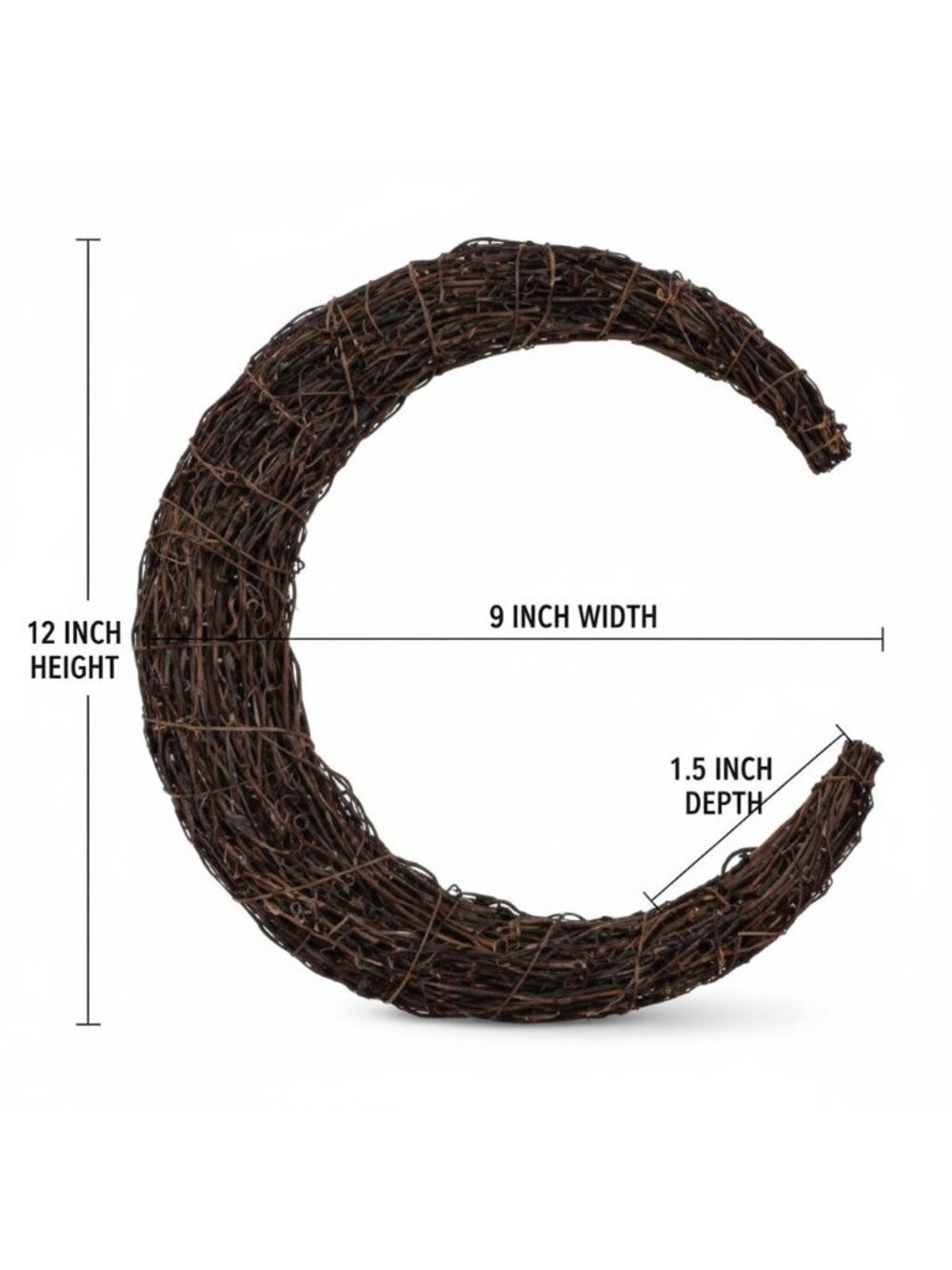 Crescent Moon Wreath Twig Base 12in Rustic Wreath Frame Front Door Decor - Picture 2 of 9